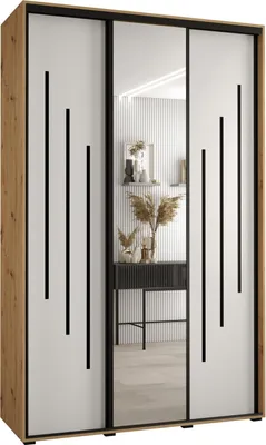 Produktbild von MEBLE KRYSPOL Cannes 9 Schrank mit 3 Schiebetüren - 205,2x150x45 cm - Artisan Weiß Schwarz