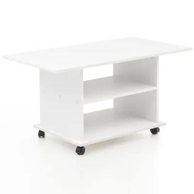 Produktbild von Design Couchtisch WL5.738 95 x 51 x 54,5 cm Weiß Drehbar mit Rollen, Wohnzimmertisch Coffee Table, Sofatisch Loungetisch Holz, Kaffeetisch mit Stauraum