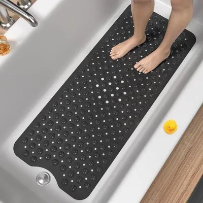 Immagine prodotto di Tappetino da bagno antiscivolo, tappetino da doccia allungato, superficie antiscivolo sul fondo, lavabile in lavatrice, per vasche da bagno e pavimenti del bagno, 100x40 cm, nero