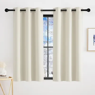 Imagen del producto de Cortinas opacas cortas con ojales, color beige claro, 90x100 cm, para cocina