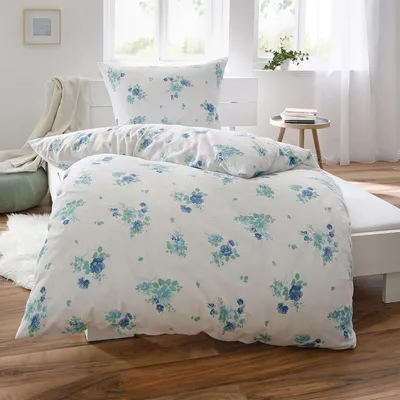 Produktbild von Frottier Bettwäsche Dyckhoff blaue lein Blume 29991 135x200 bügelfrei