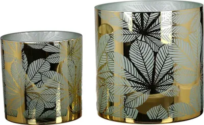 Produktbild von Casablanca Windlicht "Kastanienblatt" Glas hellgrün goldfarben  H: 20 cm Ø 20 cm 27919