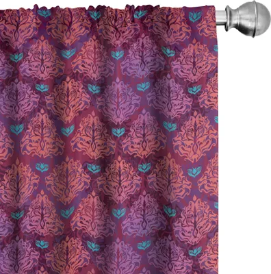 Produktbild von ABAKUHAUS Grunge Vorhänge, Gardinen, Abstrakte Natur inspirierte lila Muster-Weinlese-Blumenmuster symmetrische Symbole, 2 Stück 75 x 175 cm, Mehrfarbig