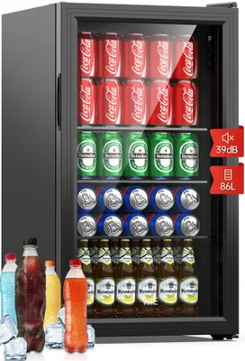 Mini-Getränkekühlschrank 86 L, schwarz, Glastür, 3 Ablagen