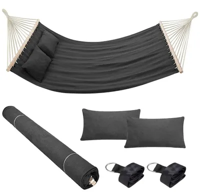 Image de Hamac double, dimensions 232 x 148 cm, avec 2 coussins et sangles réglables