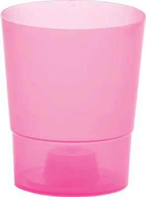 A pink transparent orchid pot is shown against a white background.