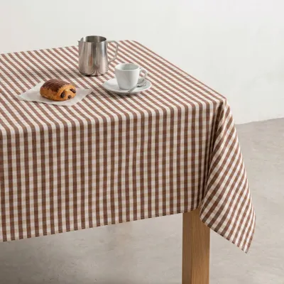 Obrázek produktu pro GAMUSI Odolná ubrus s vzorem "vichy", obdélníkového tvaru, vyrobená z bavlněné tkaniny, s přirozenou texturou, rozměry 140 x 200 cm, barva hnědá