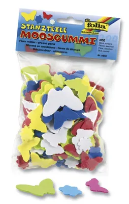 Immagine prodotto di Folia 2358 Moosgummi Stanzteile "Blumen und Schmetterlinge" - 200 Stück, sortiert