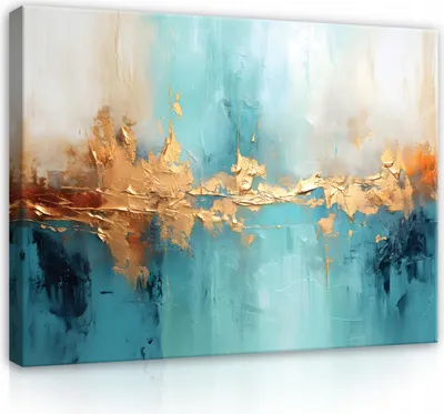 Produktbild von Leinwandbilder Abstrakt Blau Gold Betonwand 100x70 cm XXL Modern Canvas Bild auf Leinwand Bilder Leinwandbild Wandbilder Wohnzimmer Schlafzimmer