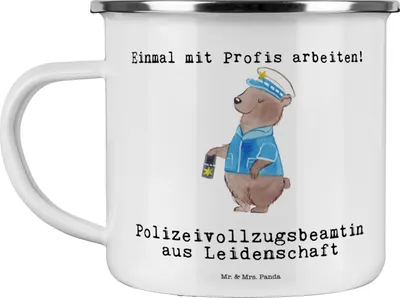 Produktbild von Mr. & Mrs. Panda Teetasse Polizeivollzugsbeamtin Leidenschaft - Weiß - Geschenk, Emaille Tasse, Polizistin Polizei, Kaffeepott, Pott, Polizeivollzugsbeamte, becher