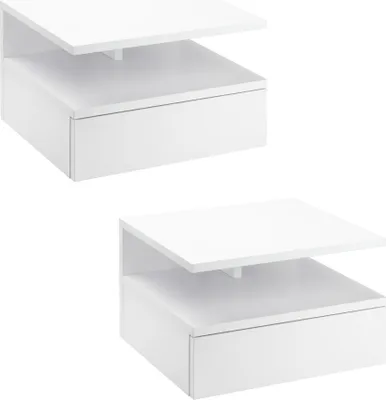 Image de HOMCOM Lot de 2 Tables de Chevet murales - Lot de 2 Tables de Nuit - tiroir Coulissant, Niche, Plateau - Panneaux Particules Blanc