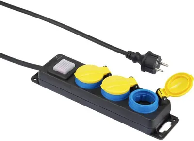 Produktbild von Renkforce 350E-CMB Steckdosenleiste mit Schalter 3fach Schwarz, Gelb, Blau Schutzkontakt 1 St.