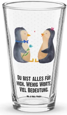 Produktbild von Mr. & Mrs. Panda Glas Pinguin Pärchen - Transparent - Geschenk, Hochzeit, Liebe, Bierglas, Cocktailglas, Hochzeitstag, Hochzeitsgeschenk, Longdrinkglas, Glasbecher