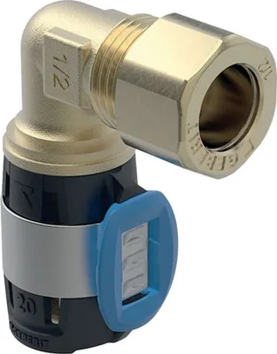 Produktbild von GEBERIT FlowFit Übergangangswinkel 90° 16 x 12 mm mit Klemmringverschraubung 620700001