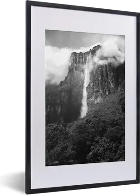 Produktbild von MuchoWow® MuchoWow® Gerahmtes Poster Schwarz-Weiß-Bild der Wasserfälle im Canaima-Nationalpark 40x60 cm - Poster mit zchwarzem Bilderrahmen - Poster in Rahmen