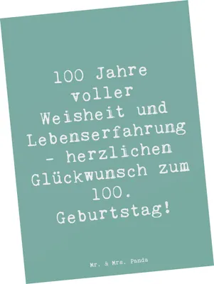 Produktbild von Mr. & Mrs. Panda Postkarte Spruch 100. Geburtstag - Meeresbrise - Geschenk, Ansichtskarte, Meilenstein, Grußkarte, Liebevoll, einzelkarte, bildkarte, Erinnerungen, Alter