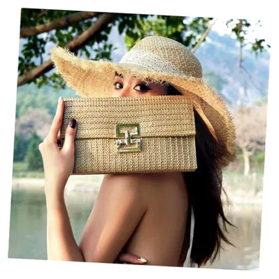 Produktbild von Damen Clutch Tasche Handgewebt Leicht und Strapazierfähig für Freizeit und Alltag Beige Kompakte Umhängetasche