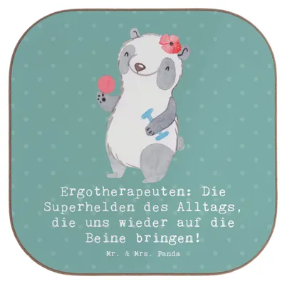 Produktbild von Mr. & Mrs. Panda Tischuntersetzer Ergotherapeutin Superhelden - Meeresbrise - Geschenk, Ergotherapeuten, gläseruntersetzer, Helden des Alltags, Getränkeuntersetzer, Beruf