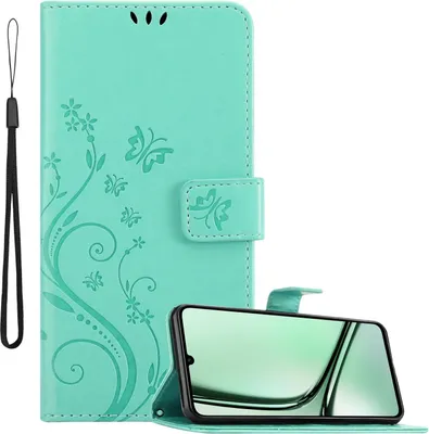 Immagine prodotto di Cadorabo cover per Realme Note 60 cover in FLORAL TURQUOISE cover protettiva in design floreale con chiusura magnetica, funzione stand e slot per carte Book Case Cover