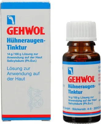 A product box and bottle of Gehwol Hühneraugentinktur.
