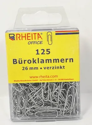 Produktbild von Rheita Büroklammern, 26 mm, vernickelt, 125 Stück in Klarsichtbox
