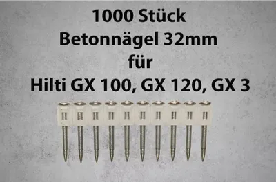Immagine prodotto di Chiodi per calcestruzzo 32 mm 1000 pezzi adatti alle chiodatrici a gas Hilti GX 100, GX 120, GX 3