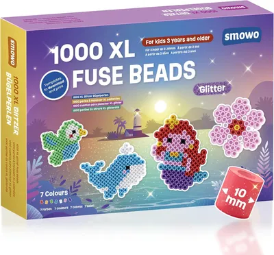 Immagine prodotto di Perline termoadesive glitter di 10 mm, 1000 pezzi, adatte a bambini dai 3 anni in su, disponibili in 7 colori vivaci, perline termoadesive di grandi dimensioni, set di perline creativo