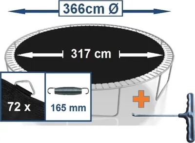 Produktbild von walexo Sprungtuch Sprungmatte incl. Federspanner für Trampolin Ø 366 cm 72 Ösen (Federn 16,5 cm)
