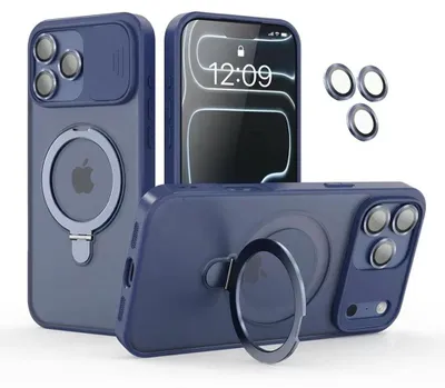 Produktbild von Hülle passend für iPhone 18 Pro, dunkelblau matt, Ringständer