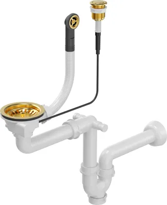 Produktbild von QUADRON Abfluss der Spüle PUSH TO OPEN mit 1-Kammer-Siphon, Siphon für Granit Küchenspüle mit Ablaufschlauch, Farbe: Golden, aus SteelQ, Nachdenkliche Konstruktion, modernes Design