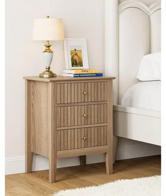 Image de Table de chevet - 3 tiroirs - 45 x 33 x 61 cm - Couleur bois - Table d'appoint