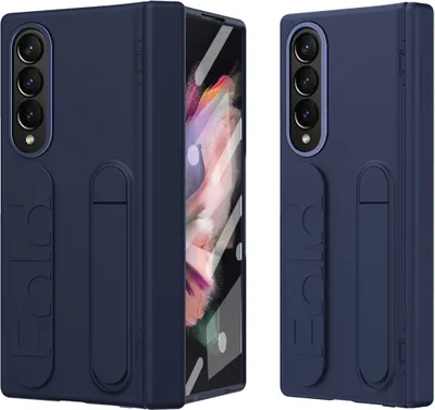 Produktbild von Hülle für Samsung Galaxy Z Fold 3 Armbandtasche mit Scharnierschutz, Eingebautem Displayschutz, Griff, Ständer Handyhülle Blau