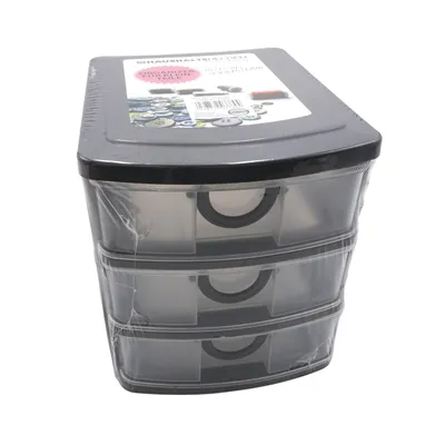 Produktbild von Schubladenbox Kunststoff 19 x 14,5 x 16 cm 3 Schubladen Organizer Stapelbar Sortierbox Kleinteilebox