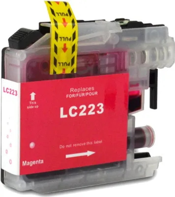 A magenta ink cartridge for a printer.