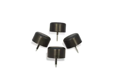 Four black screw-in feet for furniture or equipment.