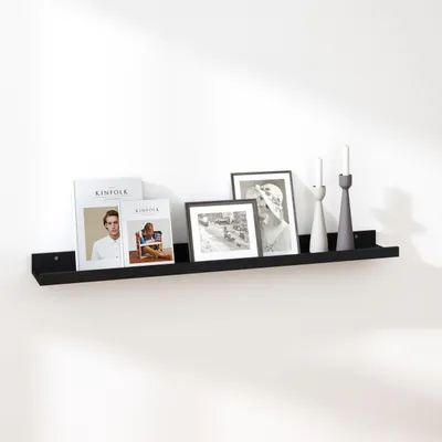Image de Étagère murale noire de 90 cm pour photos et décoration