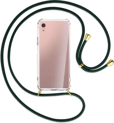 Produktbild von Handykette Backcover-Schutzhülle mit Band (Metall goldfarben) für Sony Xperia XA1 Plus - dunkelgrün
