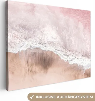 Produktbild von MuchoWow® - Leinwandbilder - Meer - Strand - Rosa - Natur, Wandbild, Wanddeko Bilder Wohnzimmer, 120x90 cm