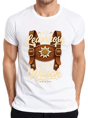 Obrázok produktu pre Mei Lederhosn – – Bavorské kožené nohavice – Dámske tradičné šaty (Dirndl) – Pánske tričko – Biela farba – Veľkosť XL