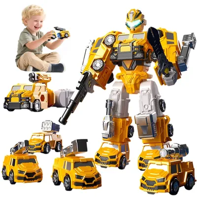 Obrázek produktu pro 9 v 1 Magnetický tvarovací robot – stavební stroje a auta – sada hraček pro kutily, vzdělávací kreativní puzzle, stavebnice pro chlapce, žlutá