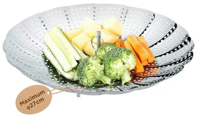Imagen del producto de Vaporera cesta para cocinar al vapor - Acero inoxidable - 15,5 a 27 cm - Ajustable