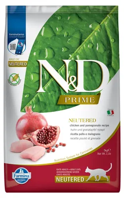 Obrázek produktu pro Farmina Pet Food N&D Prime, Dospělý jedinec, Kuřecí maso, Granátové jablko, 5 kg, Bez obilovin, Bez dochucovadel, Včetně antioxidantů