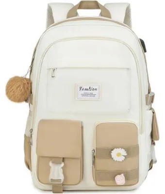 Produktbild von Schulrucksack für Teenager Mädchen, 15,6 Zoll Laptop Rucksack, Khakibeige