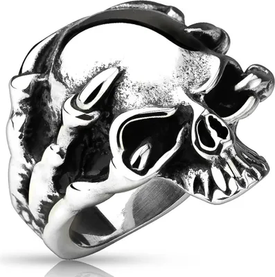 Produktbild von Totenkopf Ring Herren Biker Skull Skelett Klauen Gothic Punk Massiv Rocker Knochen Hand Finger Edelstahl 62 - Ø 19,76 mm