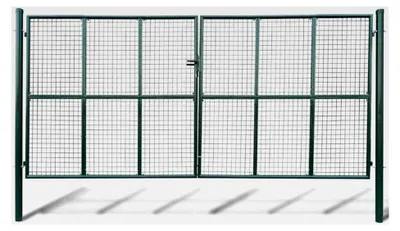 Produktbild von Maschen-Gartentor 400x175 cm, robustes Doppel-Zauntor aus verzinktem Stahl, pulverbeschichtet in Dunkelgrün, inklusive Pfosten und 3 Schlüsseln für Garten und Hof