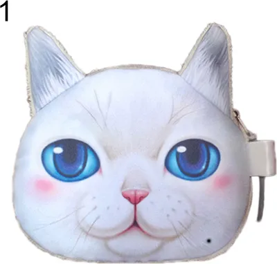 Produktbild von Lustige Katze Gesicht Kopf Druck Mini Münztasche Brieftasche Geldbörse Reißverschlusstasche Kinder Geschenk Lila
