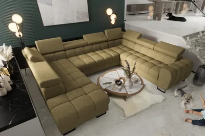 Produktbild von Ecksofa ASPEN MAX I 265x350x225 cm U-form Schlaffunktion zwei Bettkasten - Grün, Aragon35 - LINKS