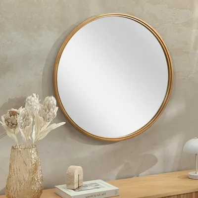 Produktbild von Runder Wandspiegel RETRATO 60cm gold Metallrahmen Frisierspiegel