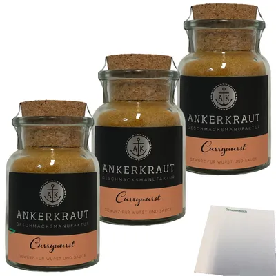 Produktbild von Ankerkraut Currywurst Gewürzmischung 3er Pack (3x90g Glas) + usy Block