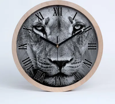 Produktbild von Holzuhr 30fi cm wanduhr - schwarze Spitzen - Portrait eines Löwen